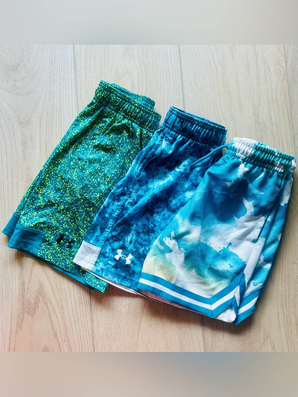 Under Armour Boys' Teal & Blue Patterned Athletic Shorts Trio
